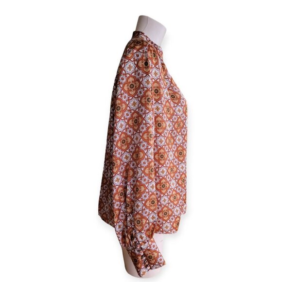 Ryegrass Orange Paisley Satin Poet Blouse Medium - Picture 4 of 8
